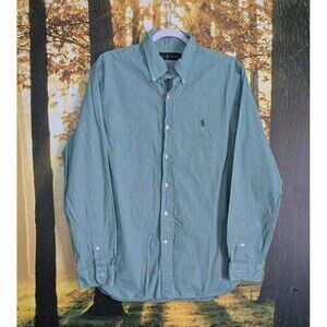 Ralph Lauren 16 40/41 Mens Shirt Button Down Long Sleeve Green Purple Horse